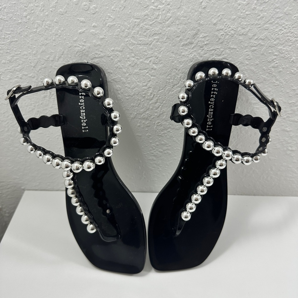 Jeffrey Campbell Plated Embellished Jelly Sandal in black w/silver Sz 9 no box - Picture 5 of 7